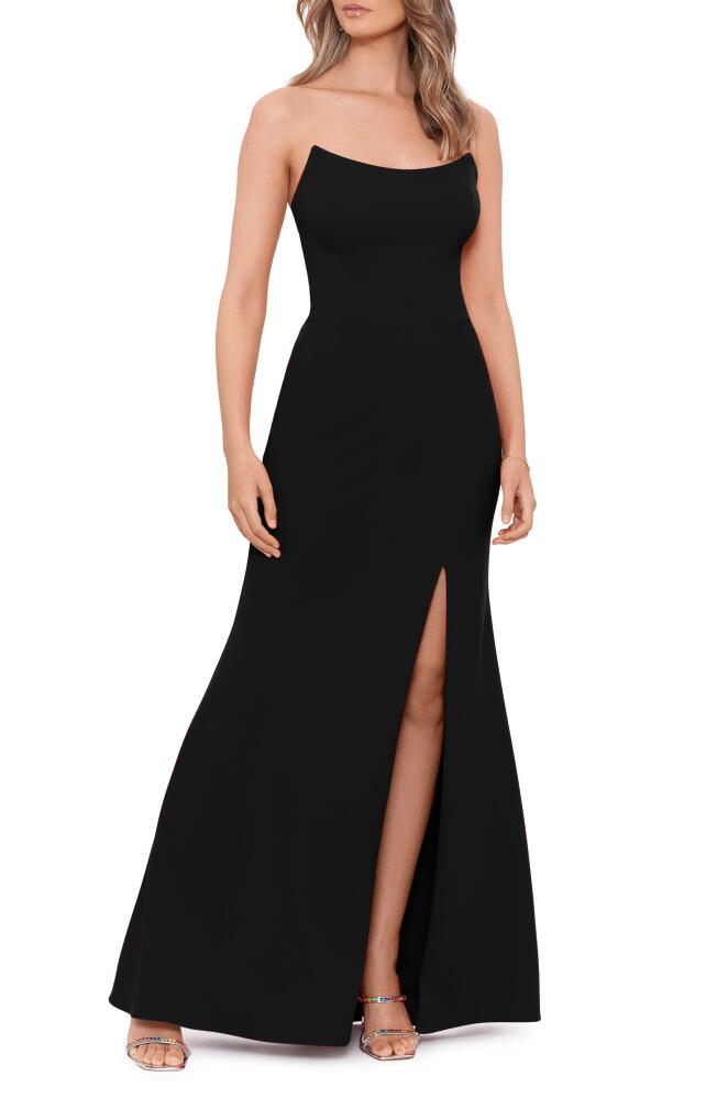 Betsy & Adam Strapless Scuba Crepe Gown in Black Cover