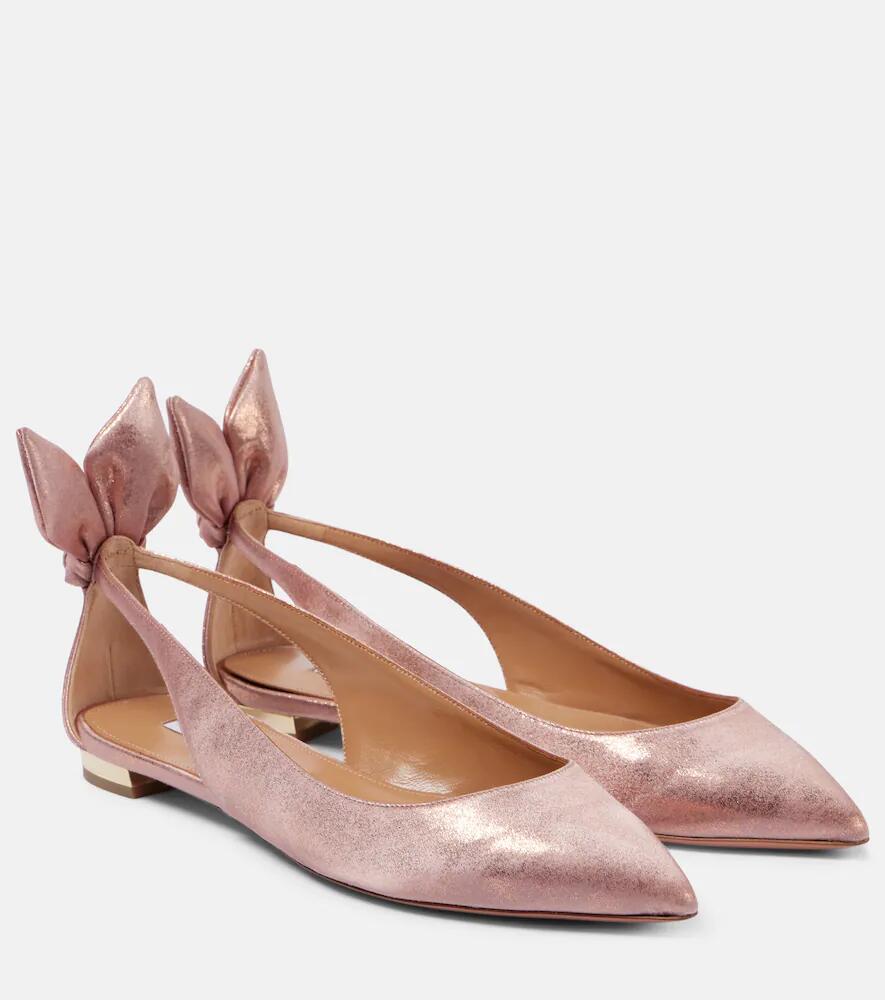 Aquazzura Bow Tie metallic leather ballet flats Cover