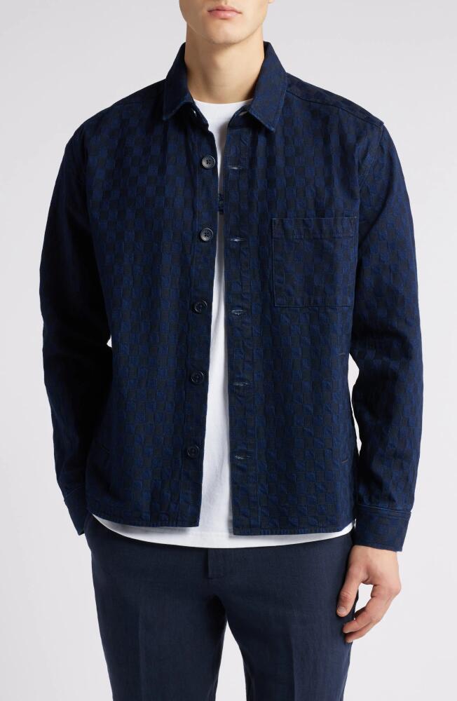 Percival Checkerboard Denim Button-Up Shirt in Navy/Black Cover