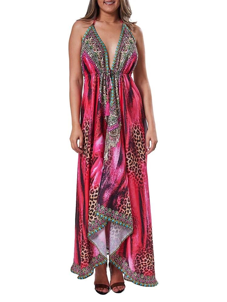 Ranee's Women's Mixed Print Swim Cover Up Dress - Hot Pink Cover