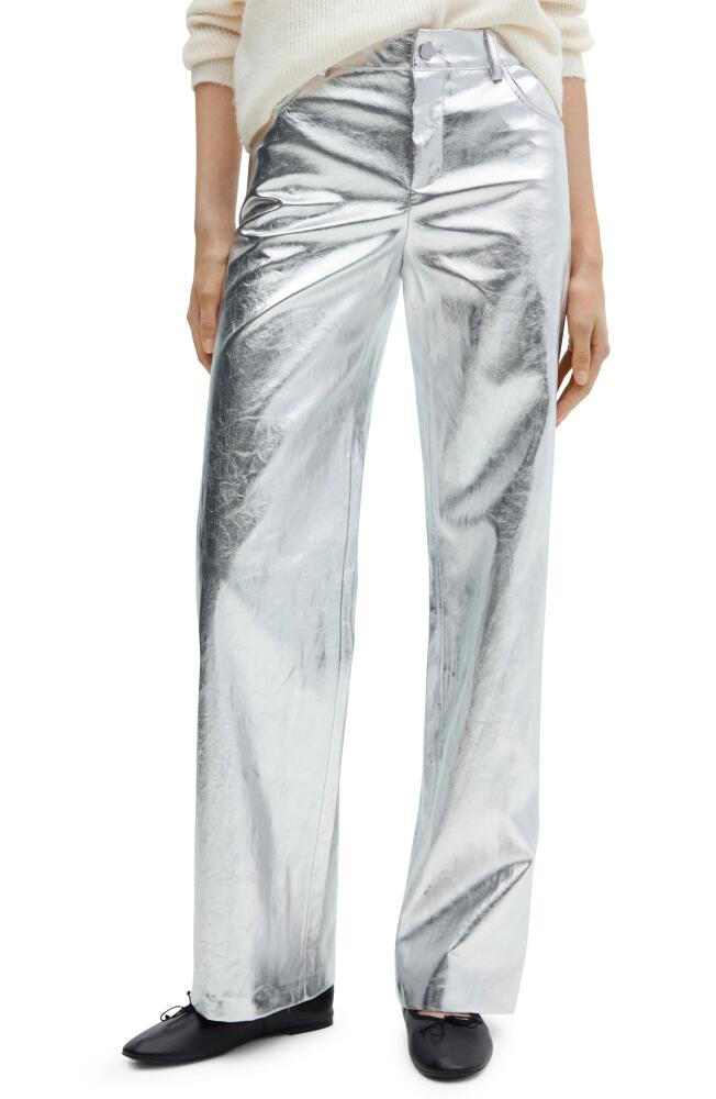 MANGO Metalllic Wide Leg Pants in Silver Cover