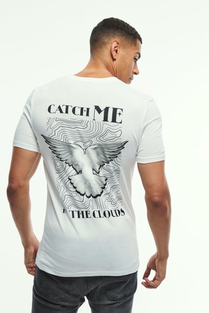 boohoo Mens Muscle Dove Print T-Shirt - White Cover