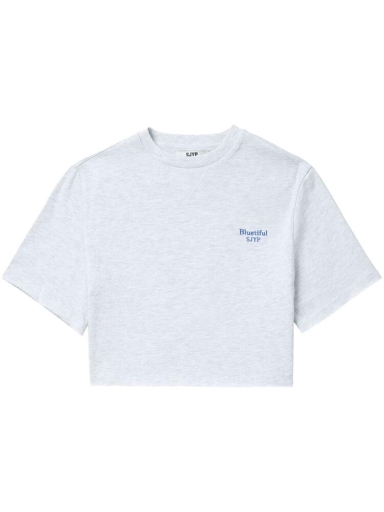 SJYP logo-embroidered cropped top - Grey Cover