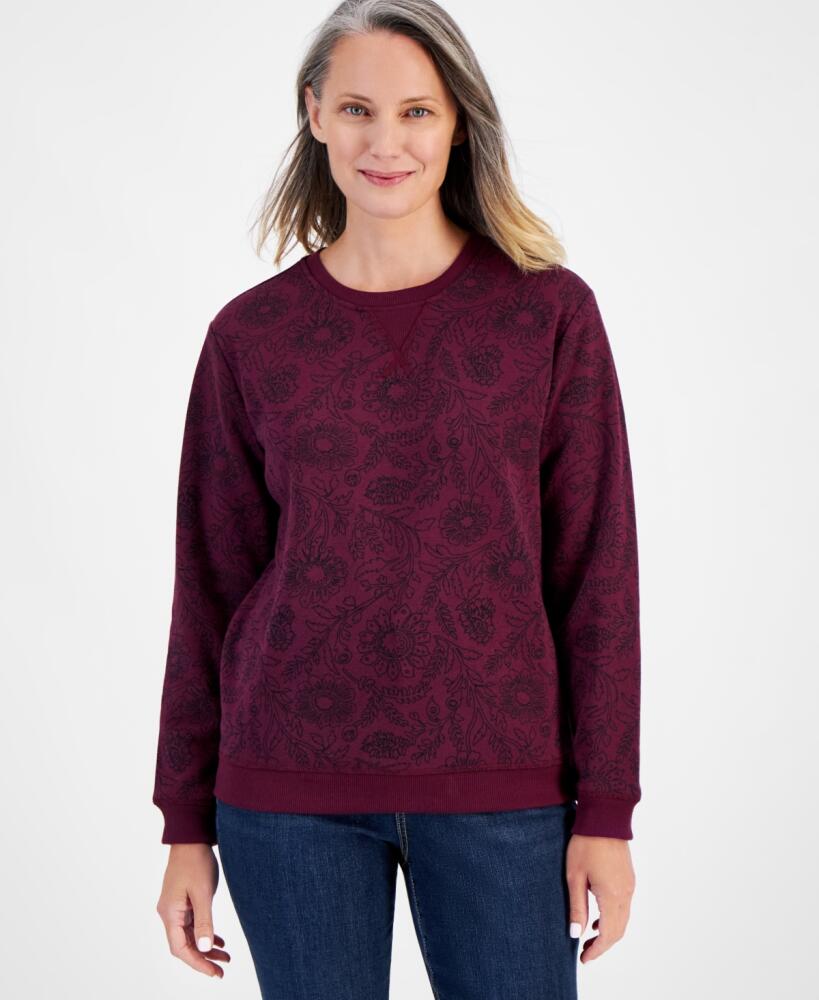 Style & Co Petite Floral-Print Crewneck Fleece Sweatshirt, Created for Macy's - Bloom Berried Cover