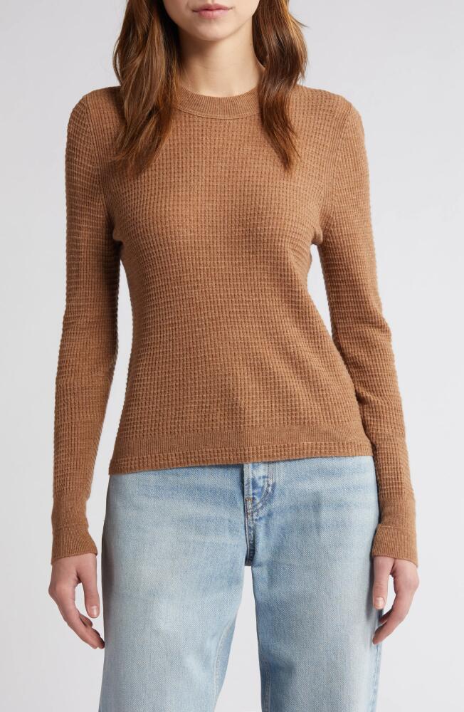 Re/Done Slim Fit Wool & Cashmere Waffle Knit Sweater in Chestnut Cover