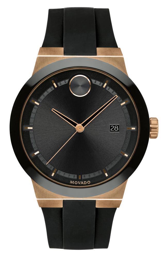 Movado Bold Fusion Silicone Strap Watch, 42mm in Black/Rose Gold Cover