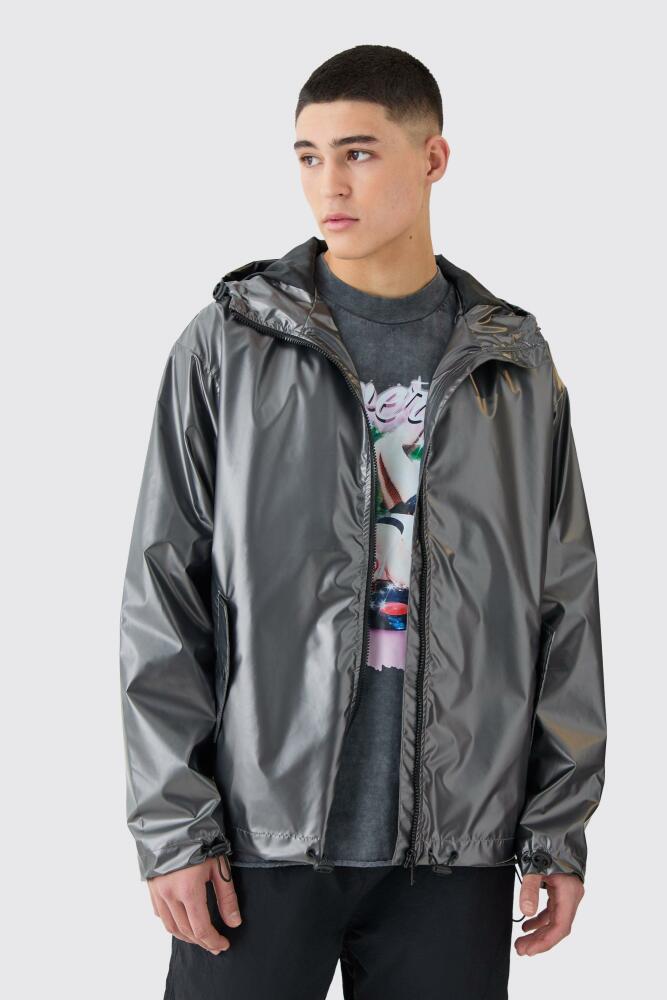 boohoo Mens Boxy Fit Metallic Windbreaker - Grey Cover