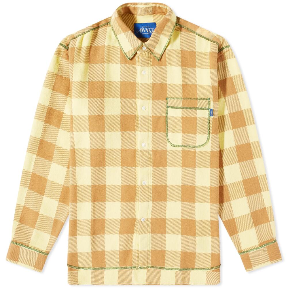 Awake NY Men's Contrast Stitch Flannel Shirt in Yellow/Brown Cover