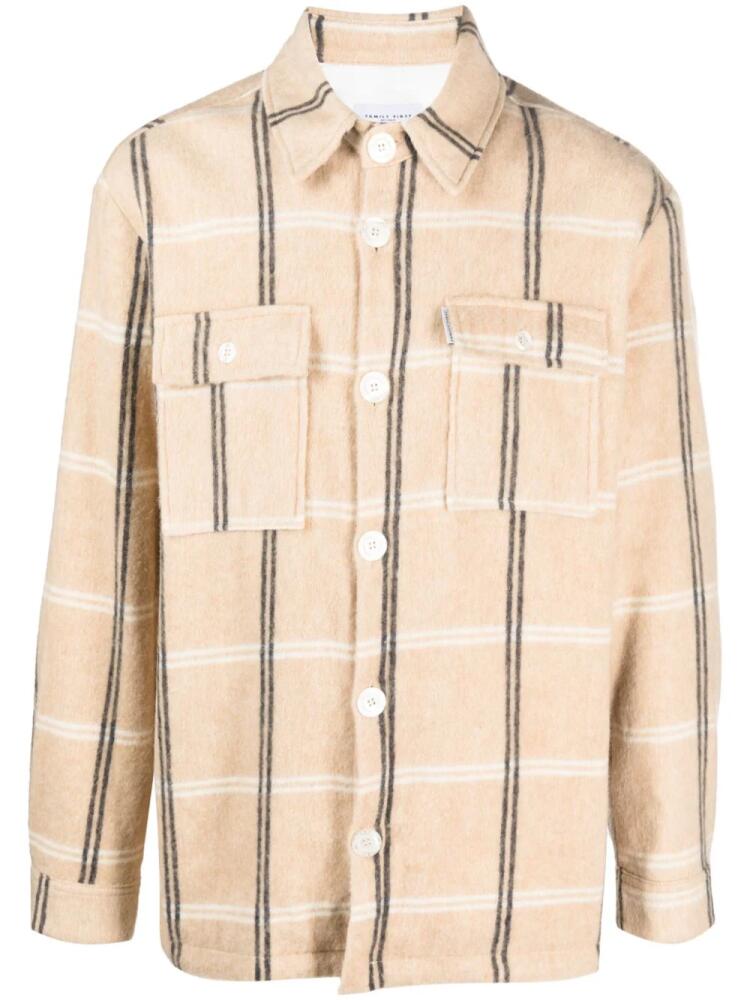 Family First button-up checked shirt - Neutrals Cover