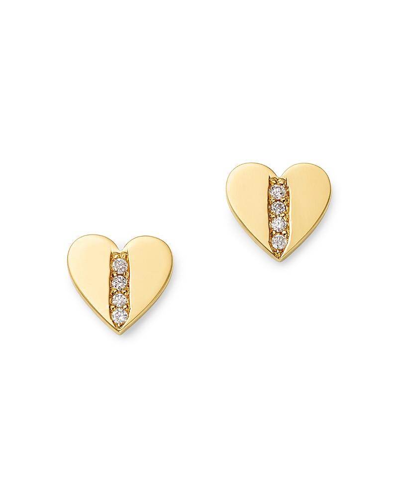 Zoe Chicco 14K Yellow Gold Midi Bitty Symbols Diamond Heart Stud Earrings Cover