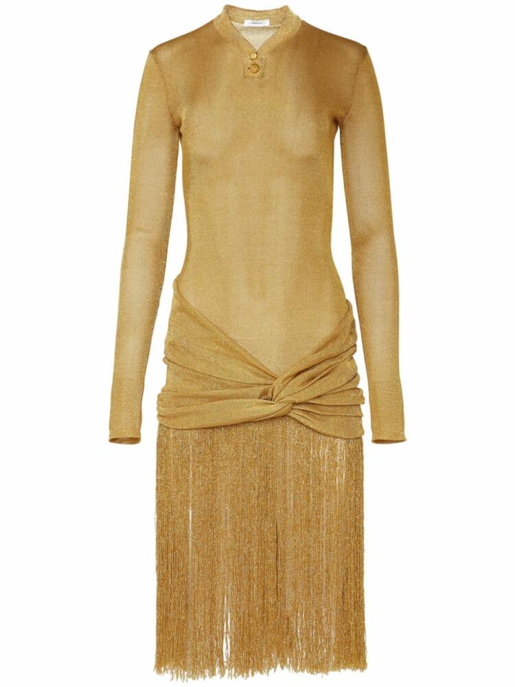 Ferragamo fringe-detailing cotton-blend dress - Gold Cover