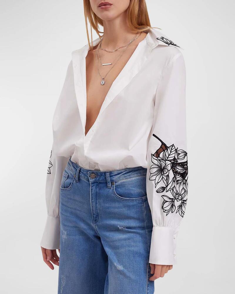 Anne Fontaine Leonie Floral-Embroidered Cotton Poplin Shirt Cover