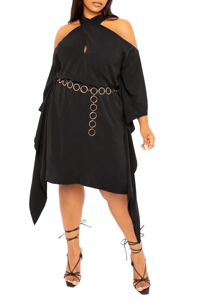 BUXOM COUTURE Cross Halter Belted Tunic Dress in Black Cover