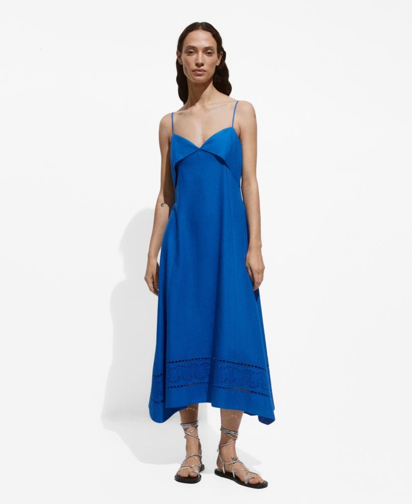 Mango Women's Turn-Down Neckline Embroidered Dress - Blue Cover