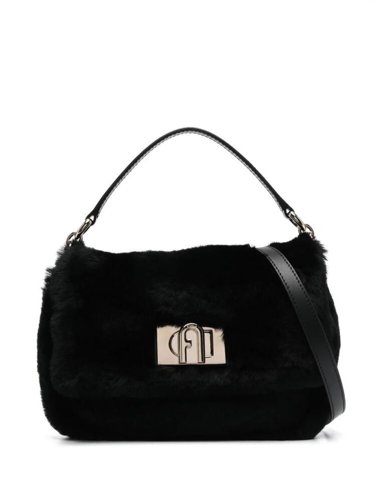 Furla logo-plaque sheepskin tote bag - Black Cover