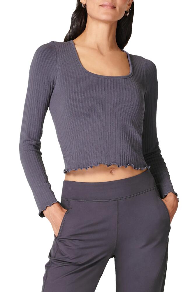 Sweaty Betty Mindful Crop Seamless Rib Long Sleeve T-Shirt in Urban Grey Cover