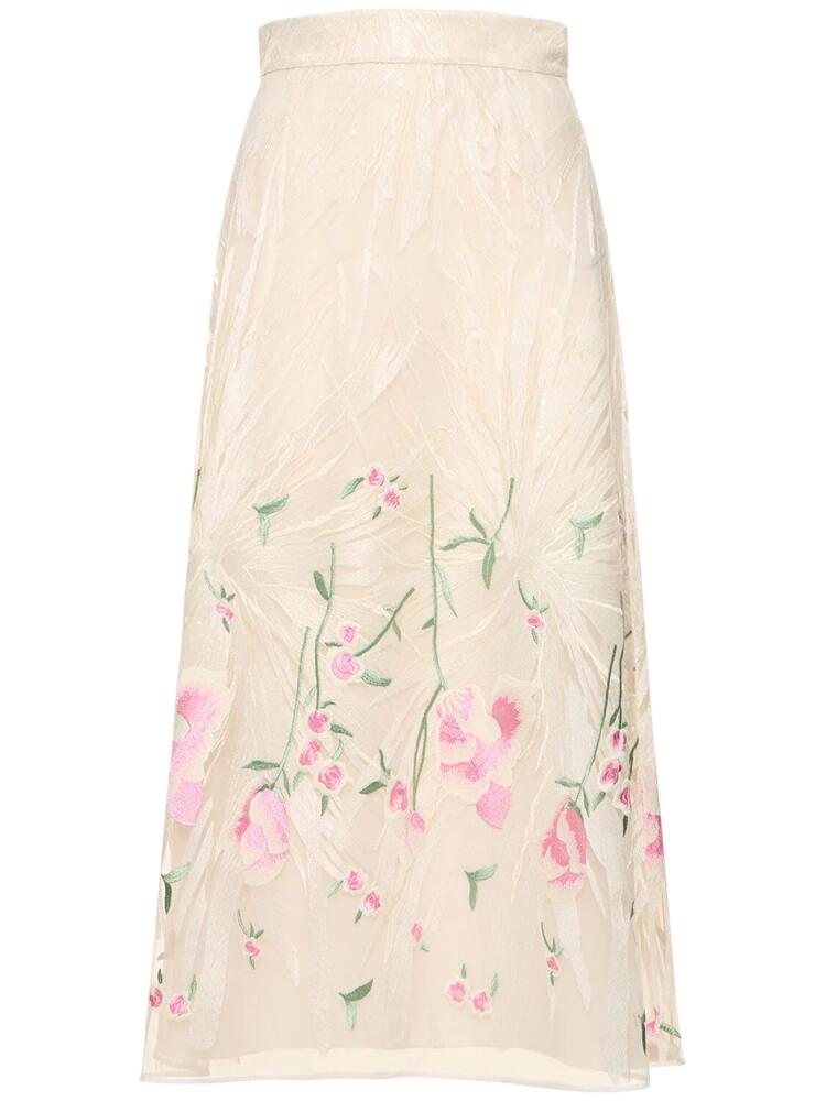 ELIE SAAB Tulle Embroidered Midi Skirt Cover