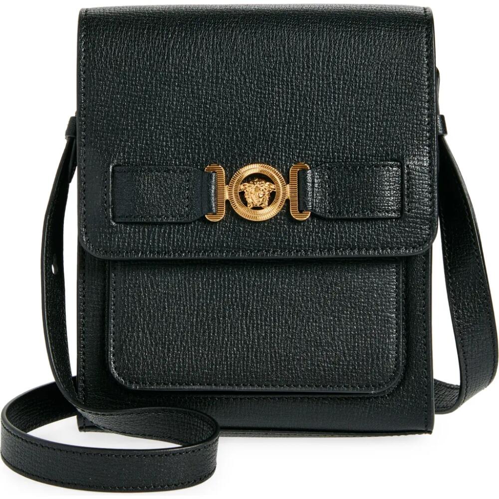 Versace Medusa '95 Leather North/South Messenger Bag in Black Versace Gold Cover