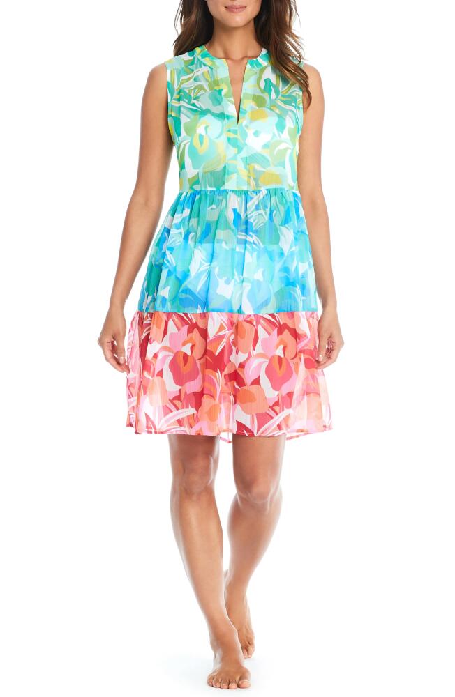 Rod Beattie Print Sleeveless Tiered Cover-Up Dress in Multi Cover