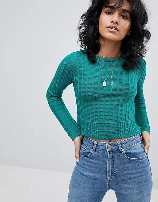 ASOS Cropped Sweater in Fine Mesh Stitch-Green Cover