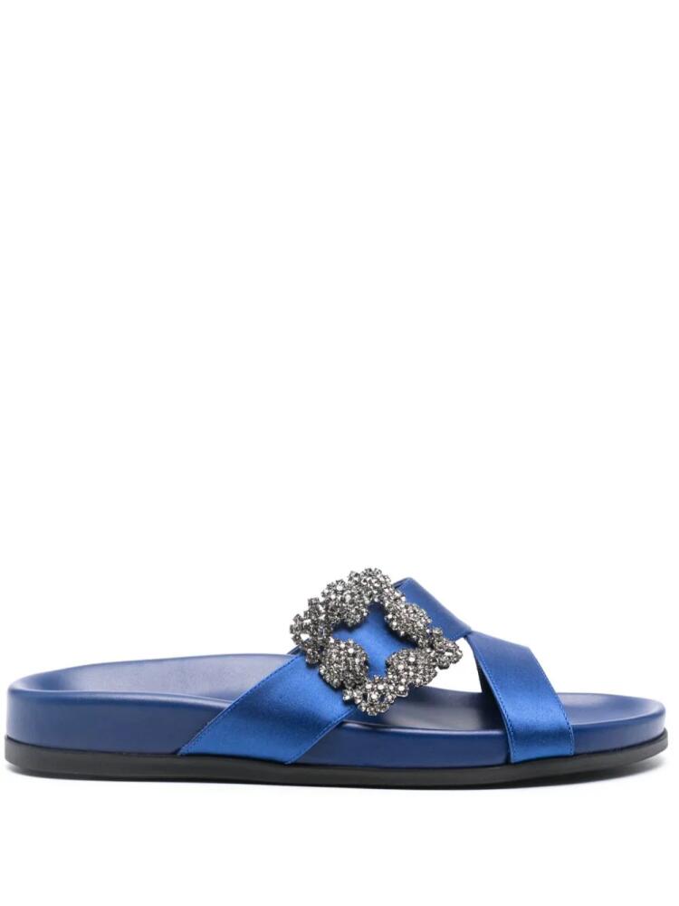 Manolo Blahnik Chilanghi buckled satin slippers - Blue Cover