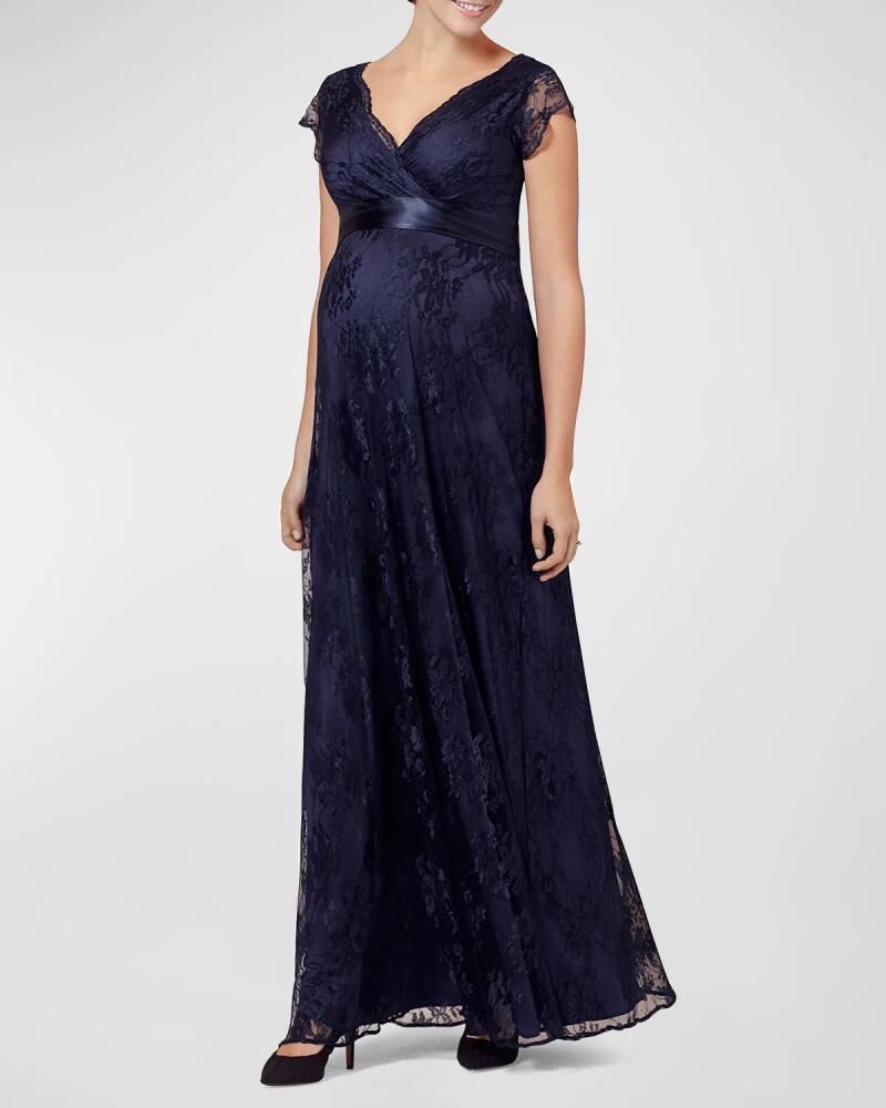 Tiffany Rose Maternity Eden Long Floral-Lace Gown with Satin Sash Cover