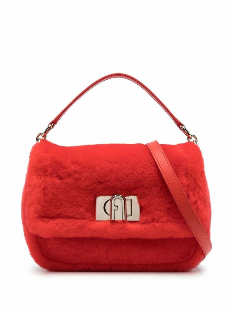 Furla logo-plaque sheepskin tote bag - Red Cover