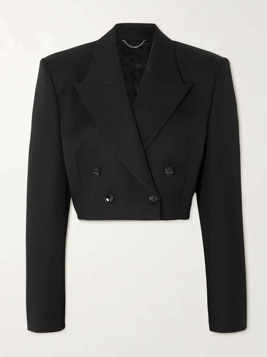 Magda Butrym - Cropped Double-breasted Wool-drill Blazer - Black Cover