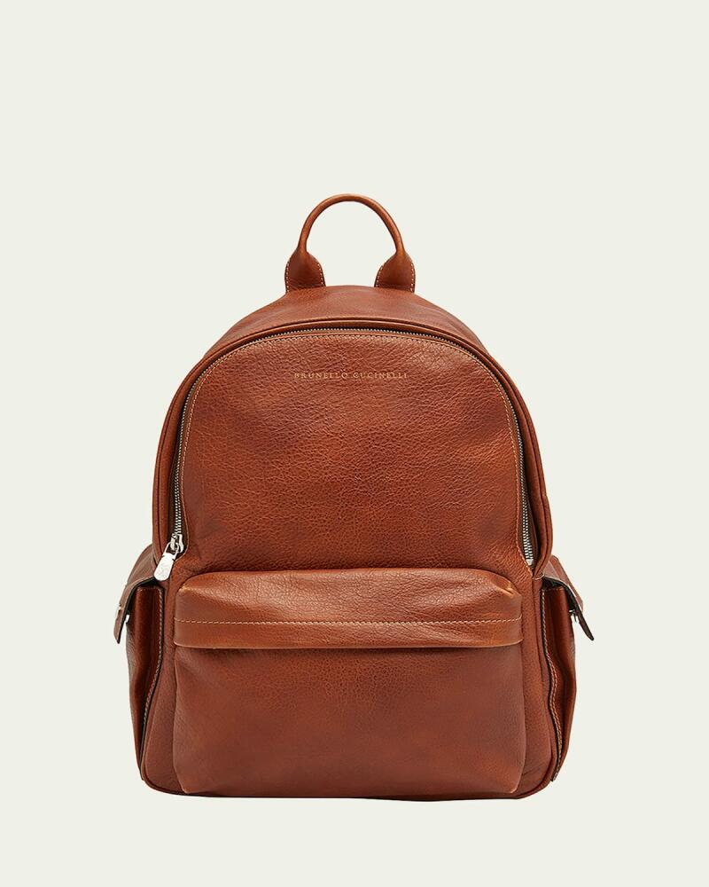 Brunello Cucinelli Men's Grained Leather Backpack Cover