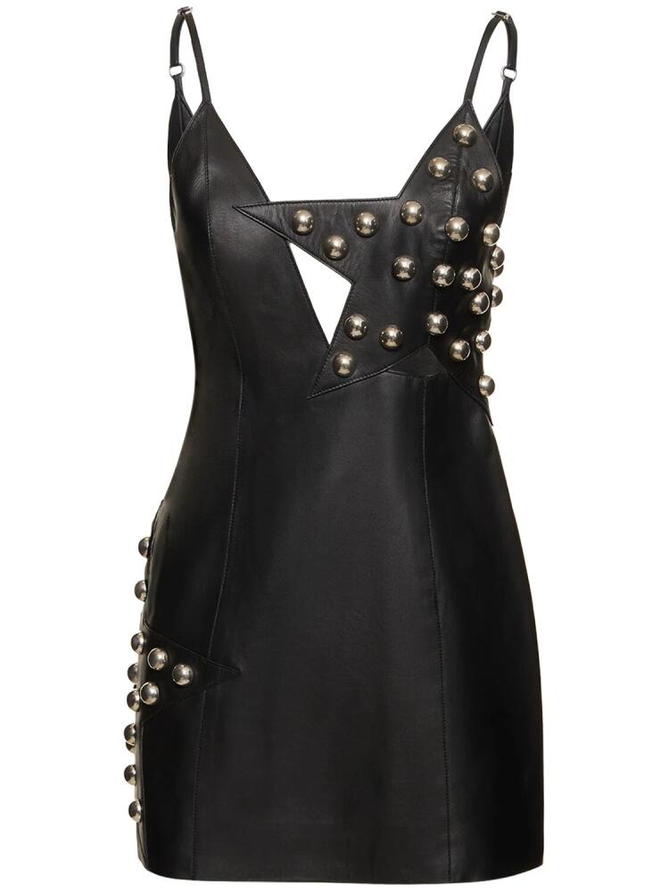 AREA Studded Polka Dot Leather Mini Dress Cover