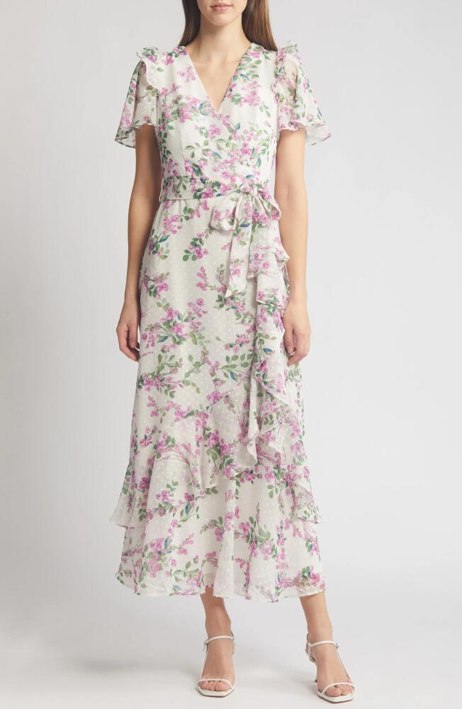 Eliza J Floral Wrap Front Dress in Lilac White Cover