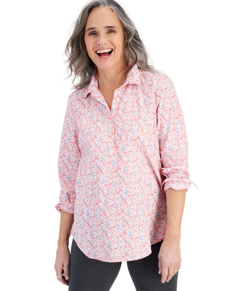 Style & Co Women's Printed Cotton Split-Neck Popover Shirt, Created for Macy's - Floral Print Cover