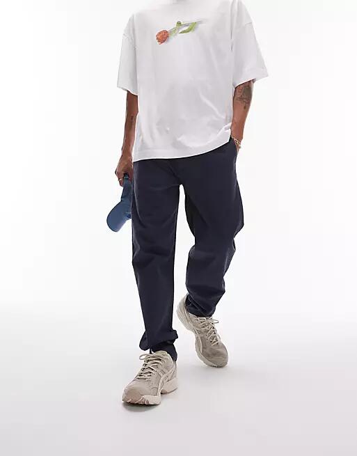 Topman tapered chino pants in navy Cover