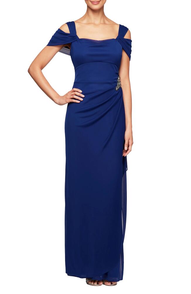 Alex Evenings Embellished Cold Shoulder Column Evening Gown in Electric/Blue Cover