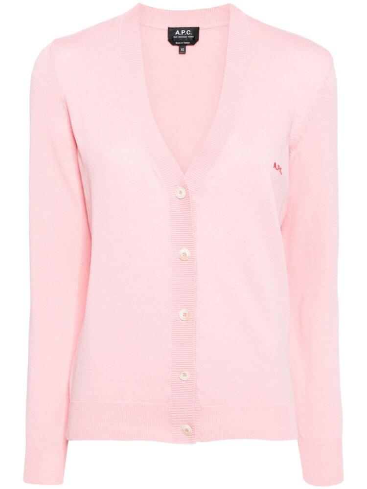 A.P.C. logo-embroidered cotton cardigan - Pink Cover