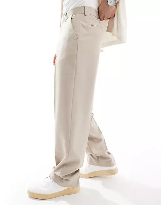 ASOS DESIGN smart wide leg pants in stone-Neutral Cover