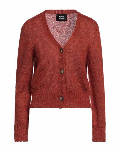 Alpha Studio Woman Cardigan Brick red Wool, Polyamide Cover