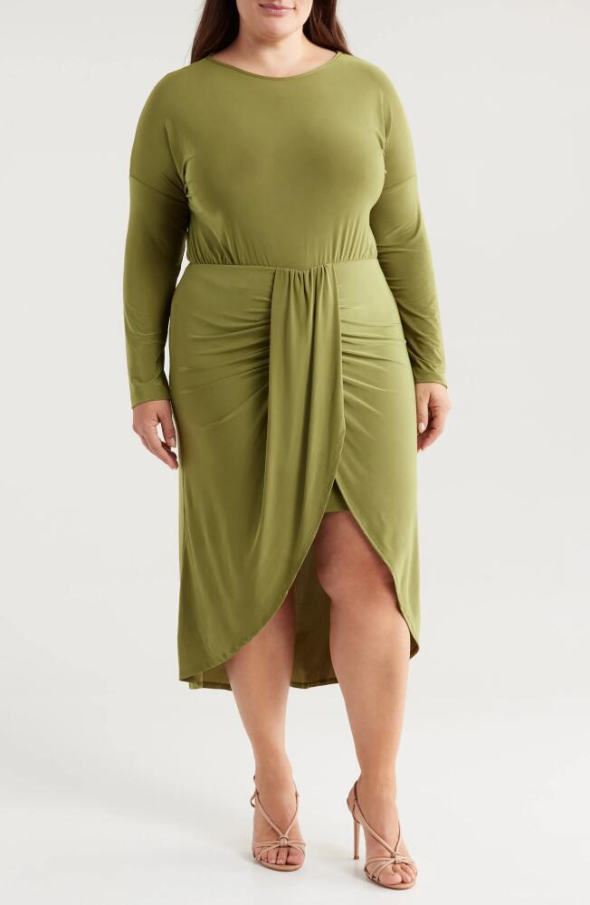 24seven Comfort Apparel Wrap Skirt Long Sleeve Jersey Dress in Avocado Cover