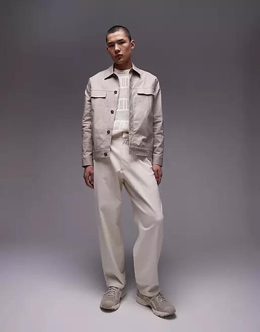 Topman wide leg chino pants in ecru-White Cover