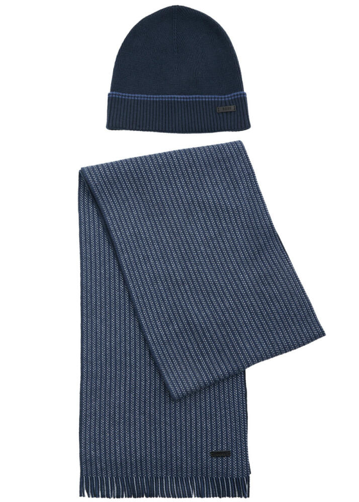 Boss Ernesto Cotton-blend Beanie and Scarf set - Blue Cover