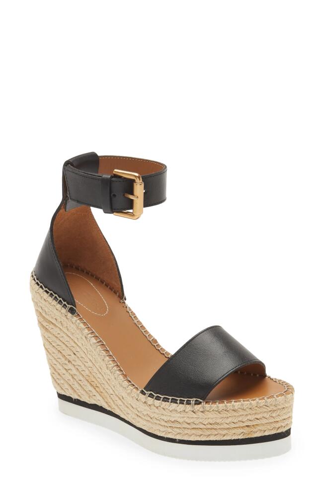 See by Chloé 'Glyn' Espadrille Wedge Sandal in Black/natural Cover