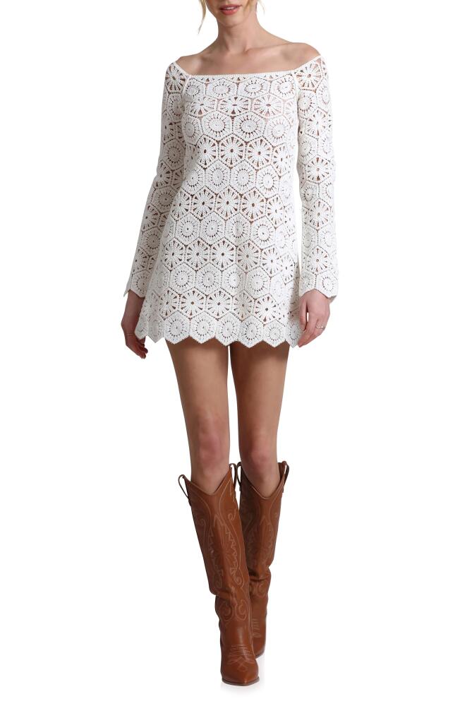 Avec Les Filles Off the Shoulder Long Sleeve Lace Minidress in White Cover