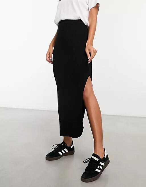 ASOS DESIGN knitted rib midi skirt in black - part of a set Cover