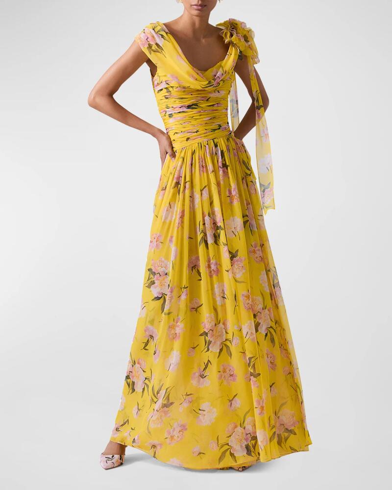 Carolina Herrera Flower Draped Slit Gown Cover