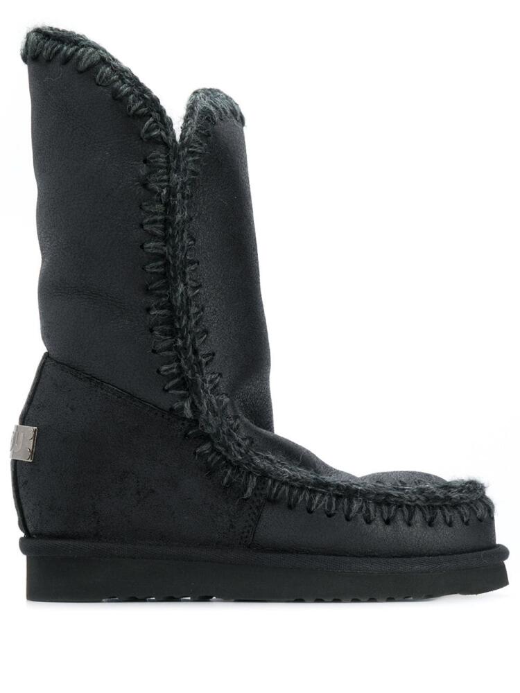 Mou crochet stitch-trim wedge boots - Black Cover