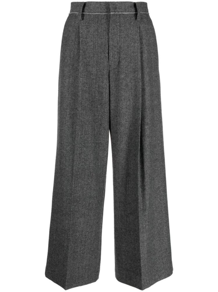 Yohji Yamamoto herringbone pressed-crease wide-leg trousers - Grey Cover