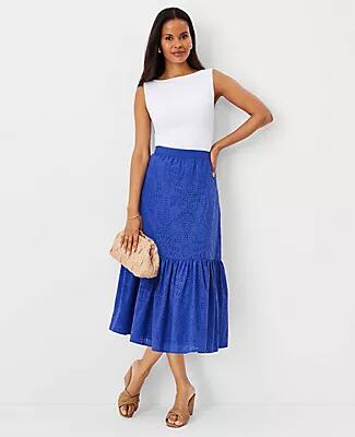 Ann Taylor Petite Eyelet Gathered Flounce Midi Skirt Cover