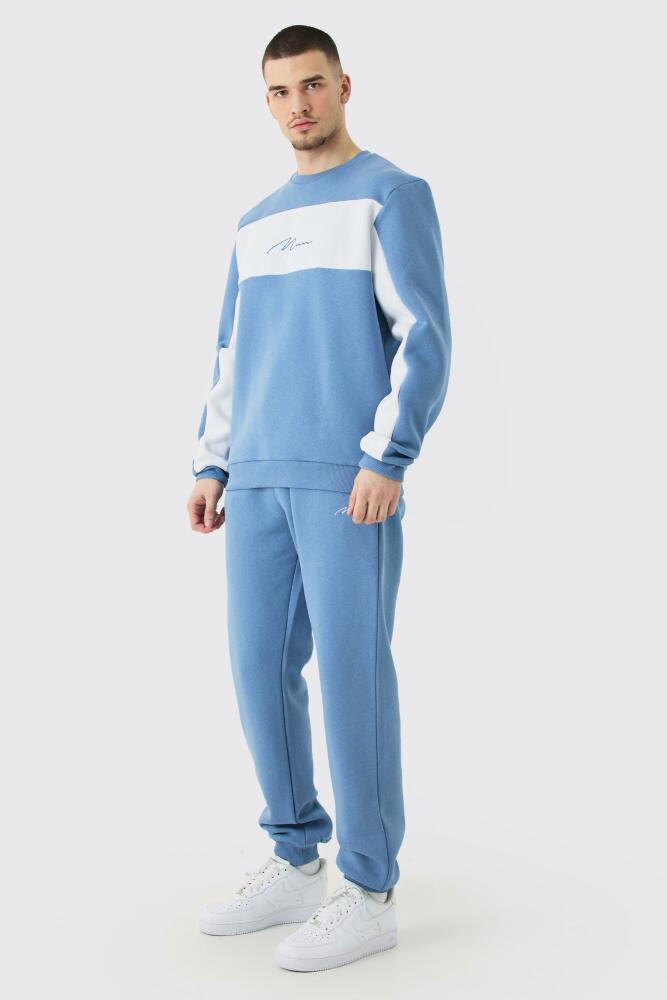 boohoo Mens Tall Color Block Man Sweatshirt Tracksuit In Blue Cover