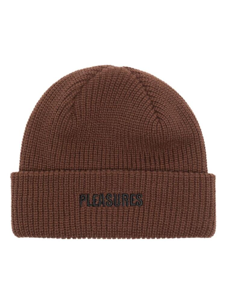 Pleasures logo-embroidered turn-up beanie - Brown Cover