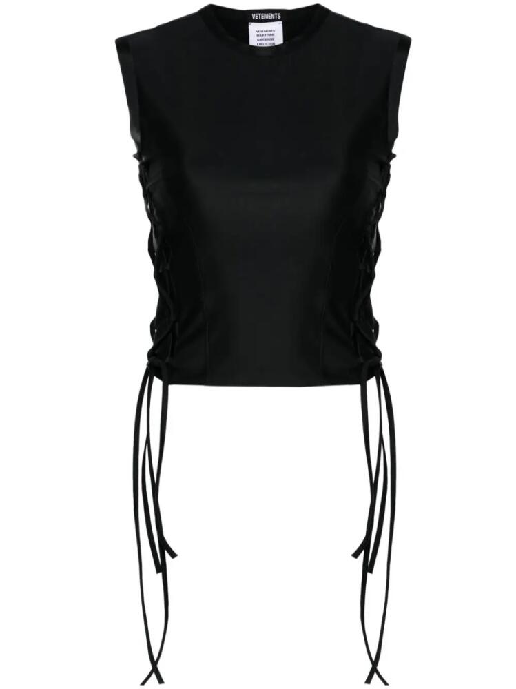 VETEMENTS tie-fastening tank top - Black Cover